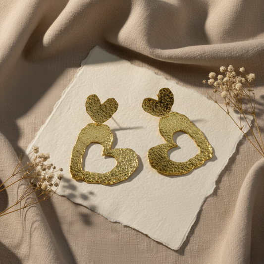 Heart Earrings with Hammered Texture