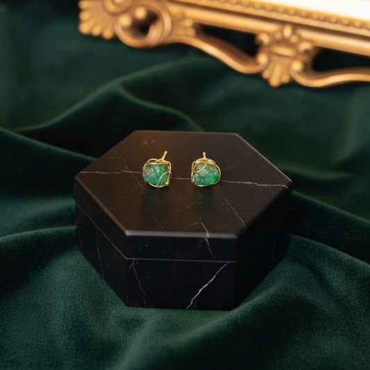 Gold Pearl or Emerald Stud Earrings