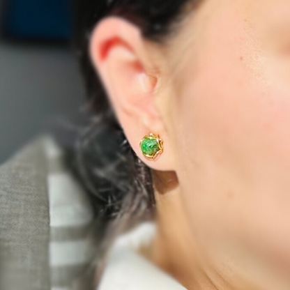 Gold Pearl or Emerald Stud Earrings