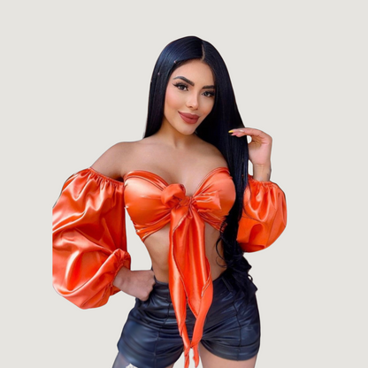 Cropped long sleeve top-adjustable front - Saida Fashion 