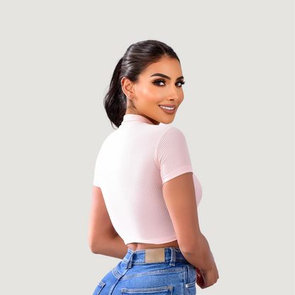 Comfortable Polo Ribbed Top - Saida Fashion 
