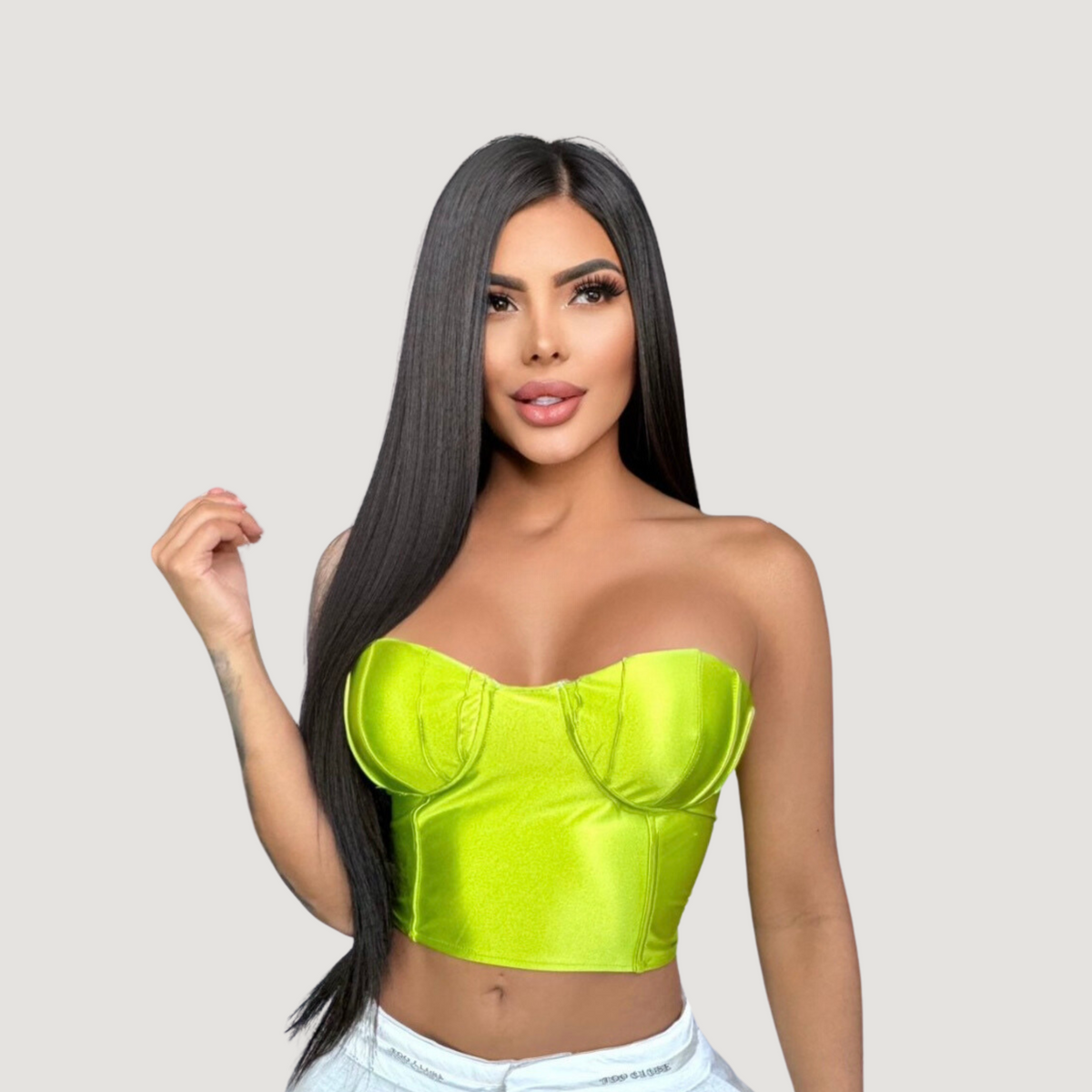Corset top with glossy spandex fabric - Saida Fashion 