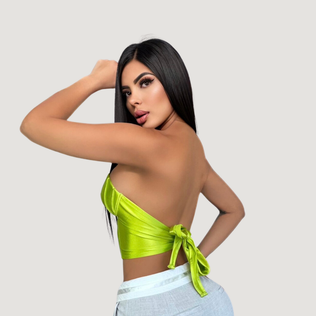 Corset top with glossy spandex fabric - Saida Fashion 