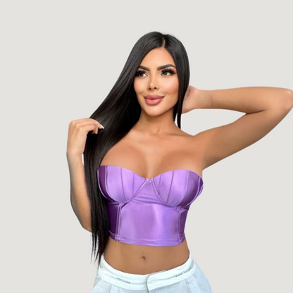 Corset top with glossy spandex fabric - Saida Fashion 