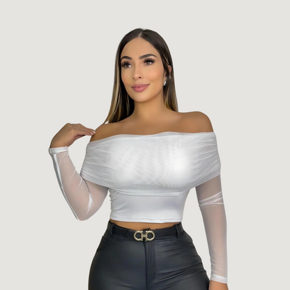 Boat Neck Mesh Crop Top