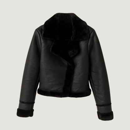 Cropped Jacket Black Fur Trim