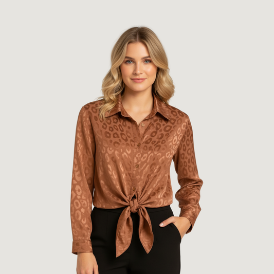Leopard Satin Cropped Tie-Front