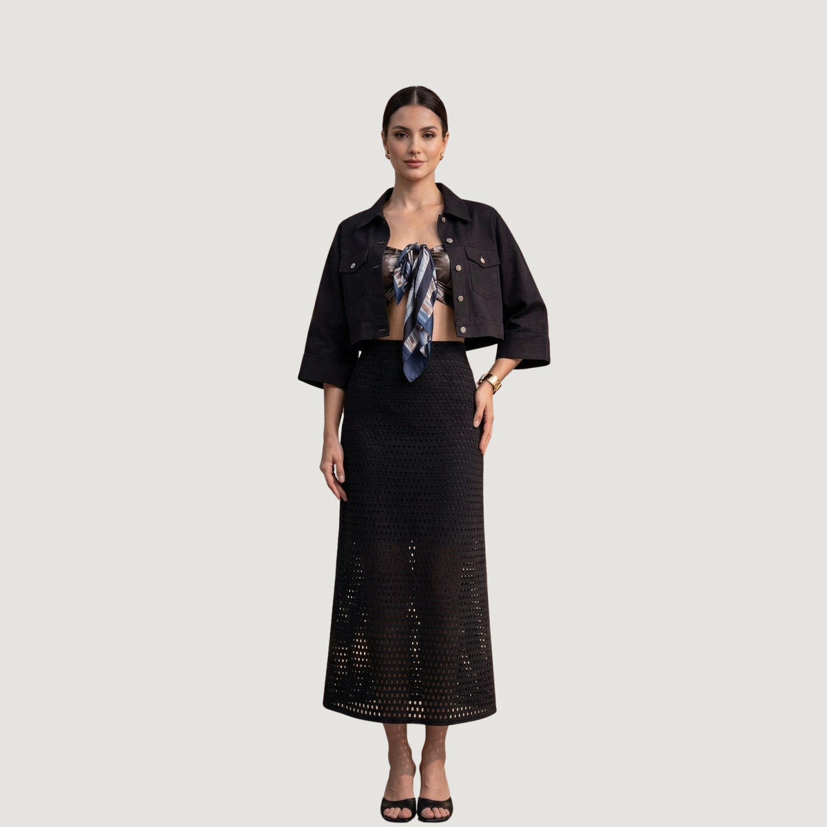 Rib Spandex A-Line Midi Skirt