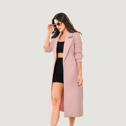 Wool Blend Maxi Trench Coat - Open Front Duster with Pockets