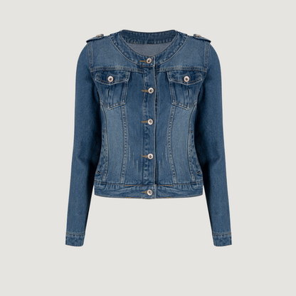 Denim Jackets with Collarless Neckline