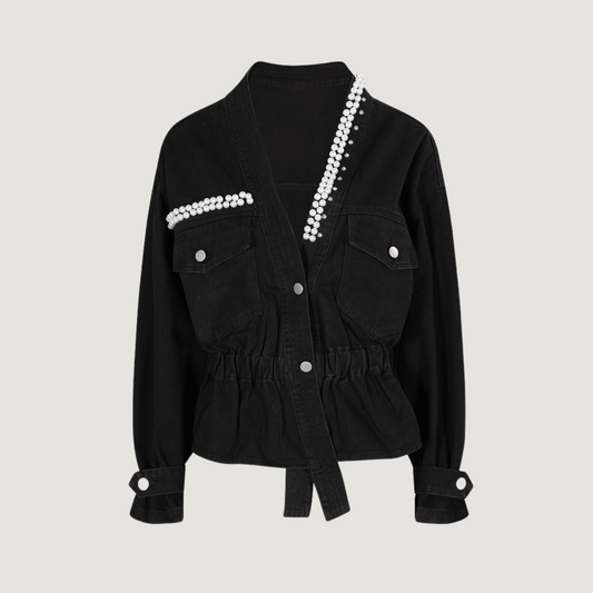 Denim Jacket with Pearl Details