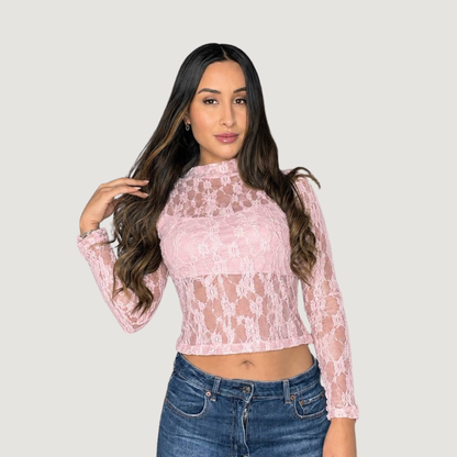 Sheer Lace Mock Neck Top