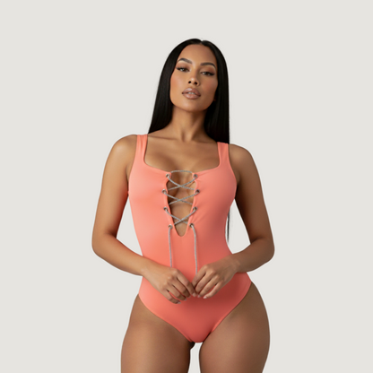 Criss Cross Bodysuit - Deep V-Neck Style