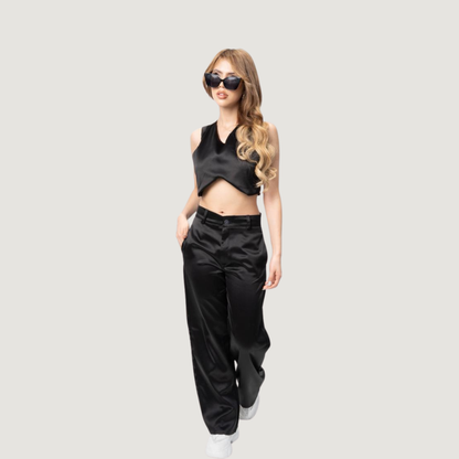 Sleeveless Satin V-Neck Top