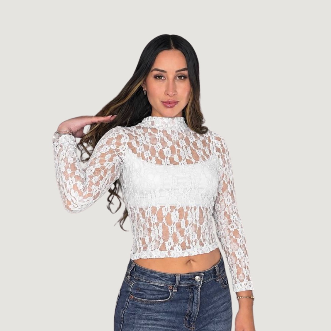 Sheer Lace Mock Neck Top