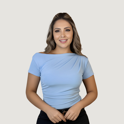 Boat Neck Asymmetric Ruched Top