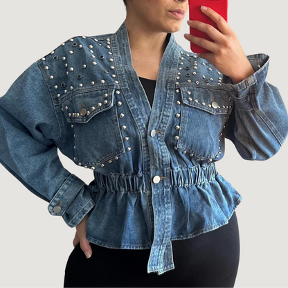 Elastic Waist Denim Jacket, Stylish