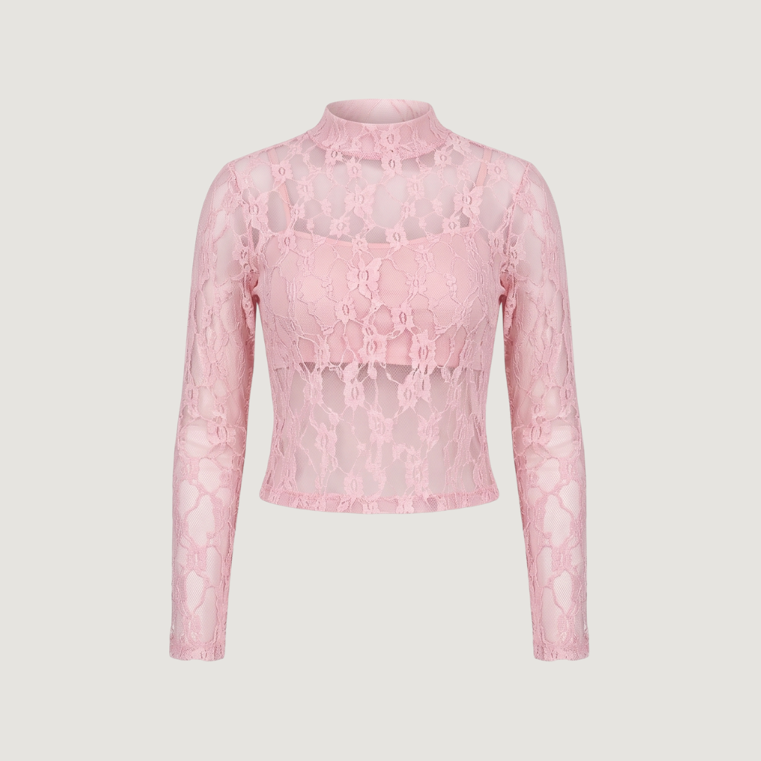Sheer Lace Mock Neck Top