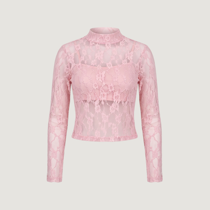 Sheer Lace Mock Neck Top
