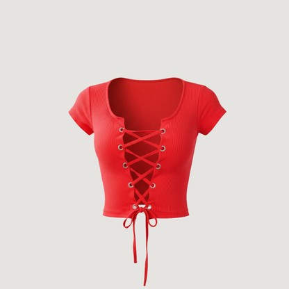 Criss Cross Crop Top with Lace-Up Neckline..