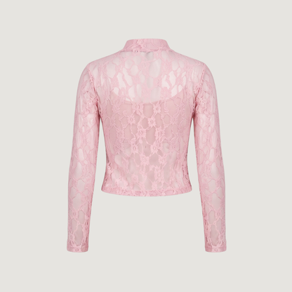 Sheer Lace Mock Neck Top