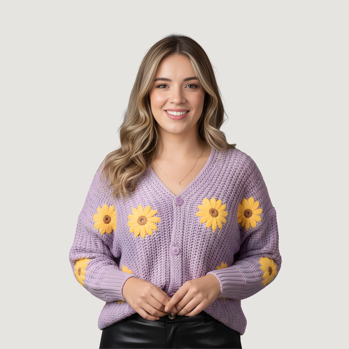 Button-Up Floral Knit Sweater