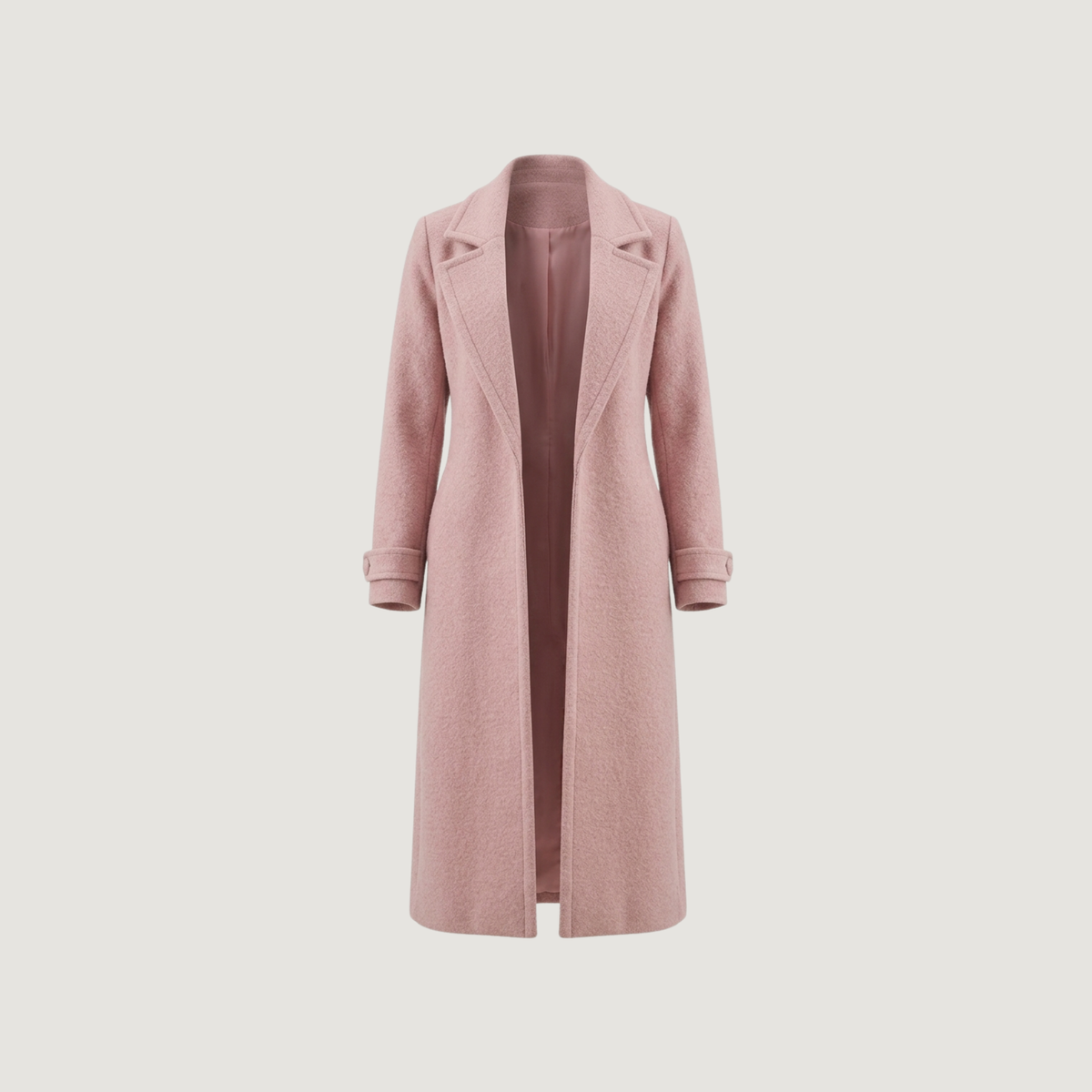 Wool Blend Maxi Trench Coat - Open Front Duster with Pockets