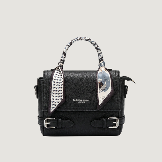 Edgy Black Handbag with Scarf Handle