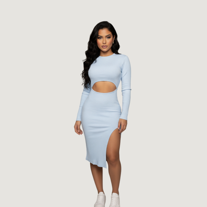 Ribbed Long Sleeve Dress with Slit